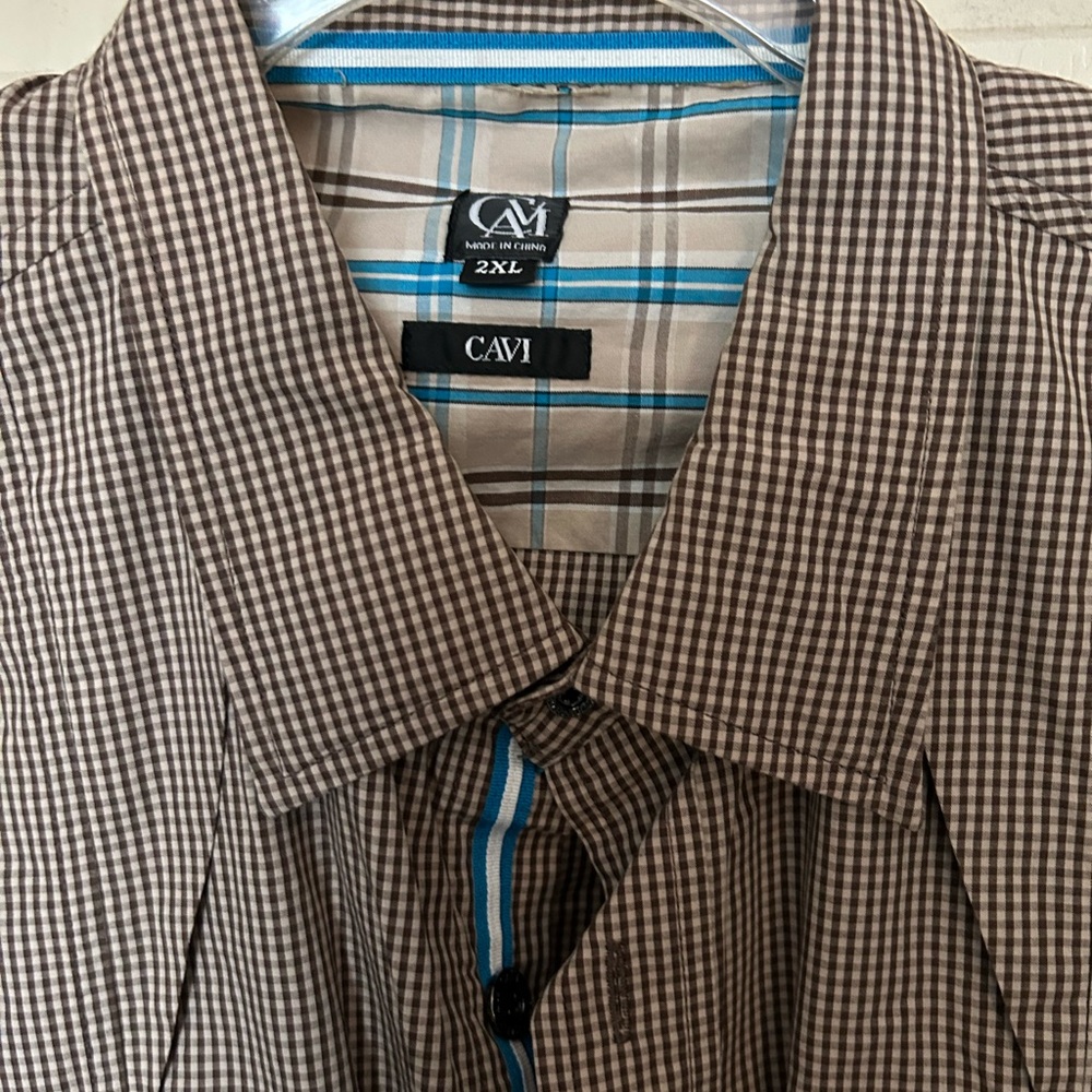 Cavi Men's Brown and Blue Plaid Button Down Shirt